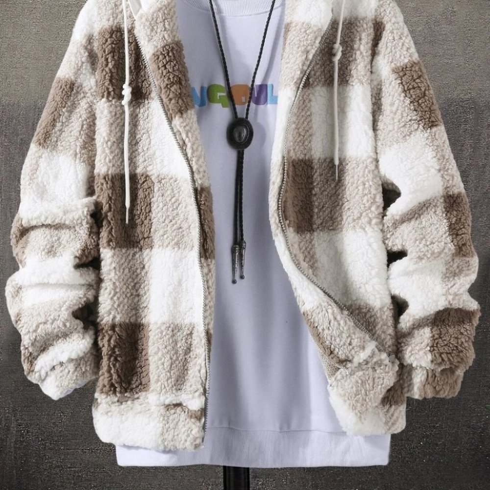Brown And White Mens Teddy Jacket - Picture 2 of 7